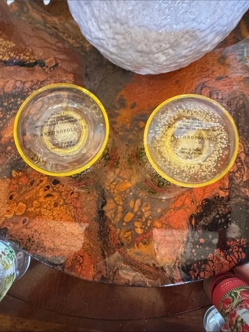 Anthropologie Yellow Floral Embossed Goblets (Pair)